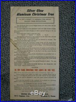 Vtg Mid Century 6.5' U. S. Silver Tree Aluminum Christmas Tree 53 Branches