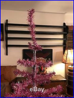 Vtg Pink Silver Tinsel Aluminum Feather Style Christmas Tree 6 Tall