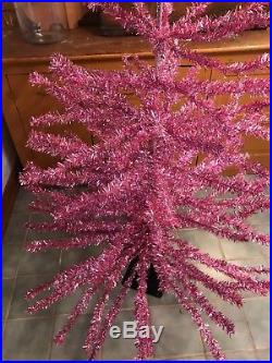 Vtg Pink Silver Tinsel Aluminum Feather Style Christmas Tree 6 Tall