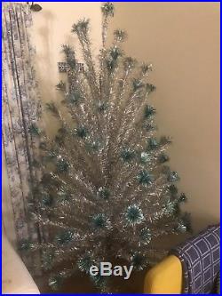 Vtg. RARE 7.5 Ft Silver Aluminum 111 Branch Tinsel Christmas Tree + Stand/Box