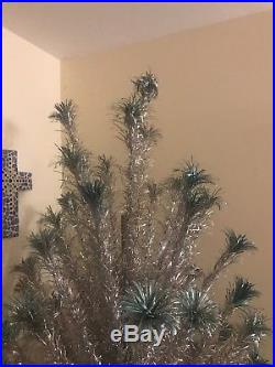 Vtg. RARE 7.5 Ft Silver Aluminum 111 Branch Tinsel Christmas Tree + Stand/Box