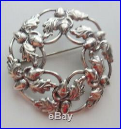Vtg Signed Danecraft Sterling Silver Christmas Tree Oak Acorn Wreath Pin Brooch