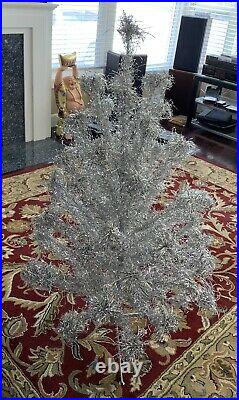 Vtg Silver Aluminum Christmas Tree 4 1/2 Ft Shiny MCM Xmas 59 16 Long Branches
