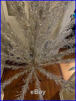 Vtg Spark-L-Ite 7 ft Silver Aluminum Branch Christmas Tree Box Stand Spark Lite