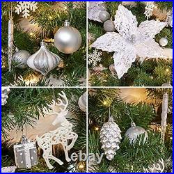 WBHome 6FT Pre-lit Pre Decorated Artificial Christmas Tree with Ornaments Sno