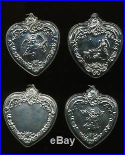 Wallace Sterling Silver Christmas Tree Ornaments Hearts (Lot of 4)