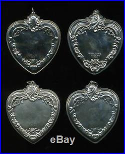 Wallace Sterling Silver Christmas Tree Ornaments Hearts (Lot of 4)