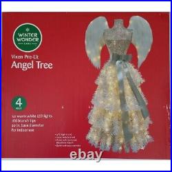 Winter Wonder Lane Vixen Pre-Lit Angel Tree 4ft LED Silver Christmas Decor NEW