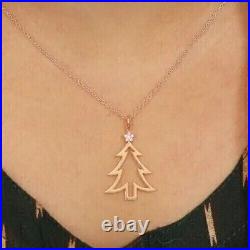 Women's Natural Moissanite Christmas Tree Charm Pendant Necklace 925 Silver 18